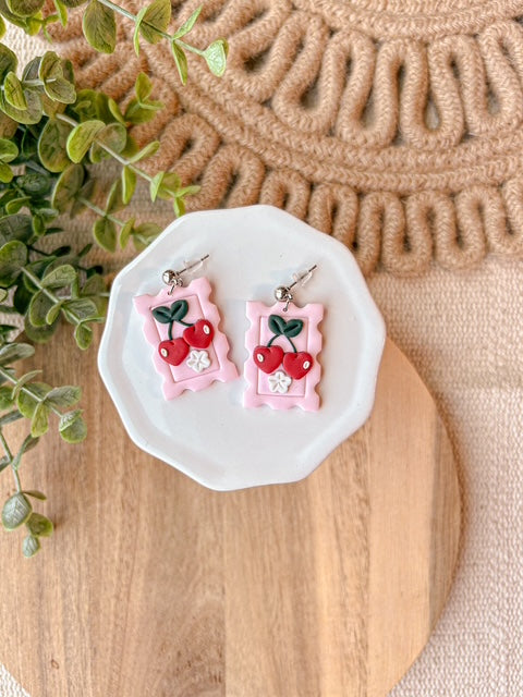 Cherry Stamp Clay Earrings