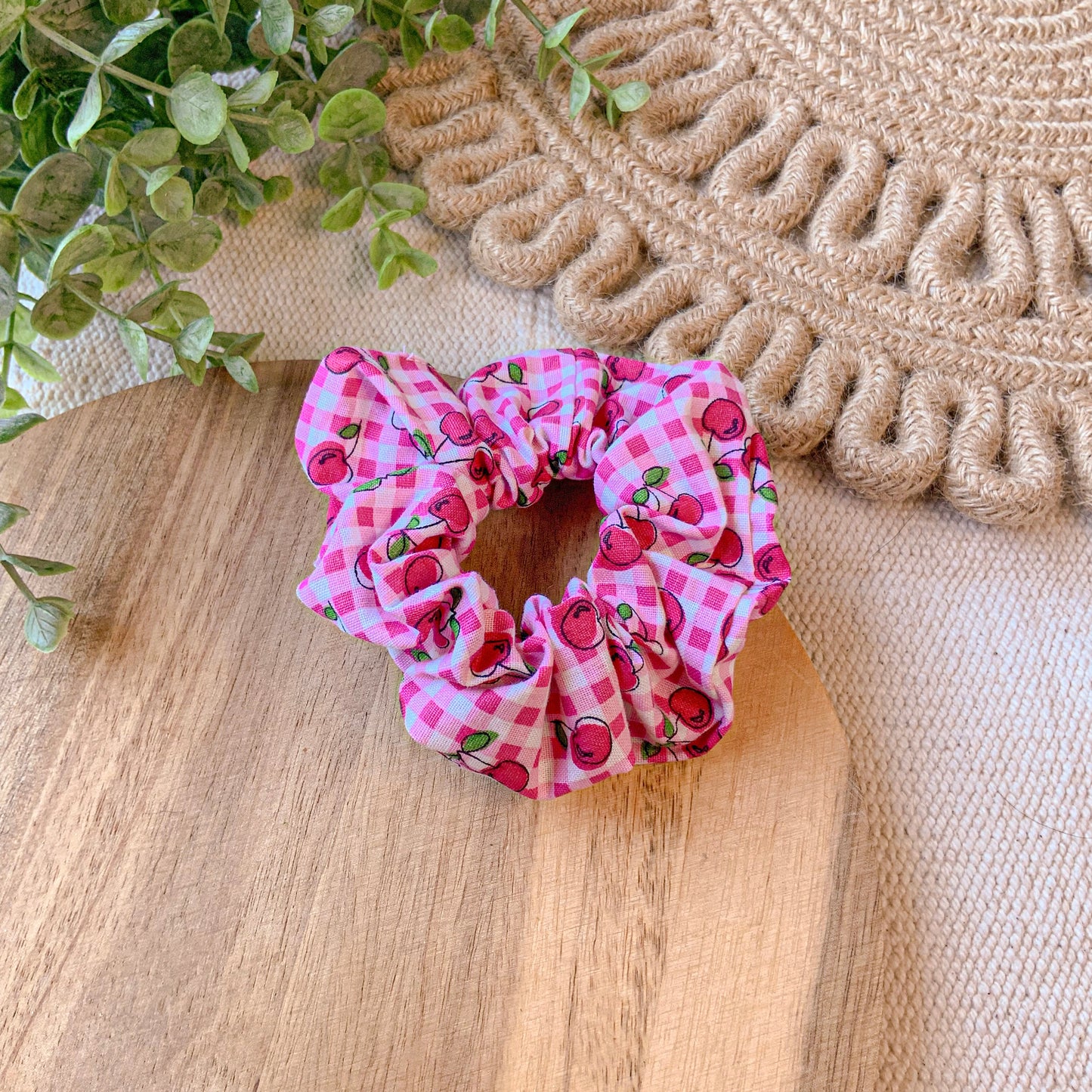 Cherries in Plaid Scrunchie