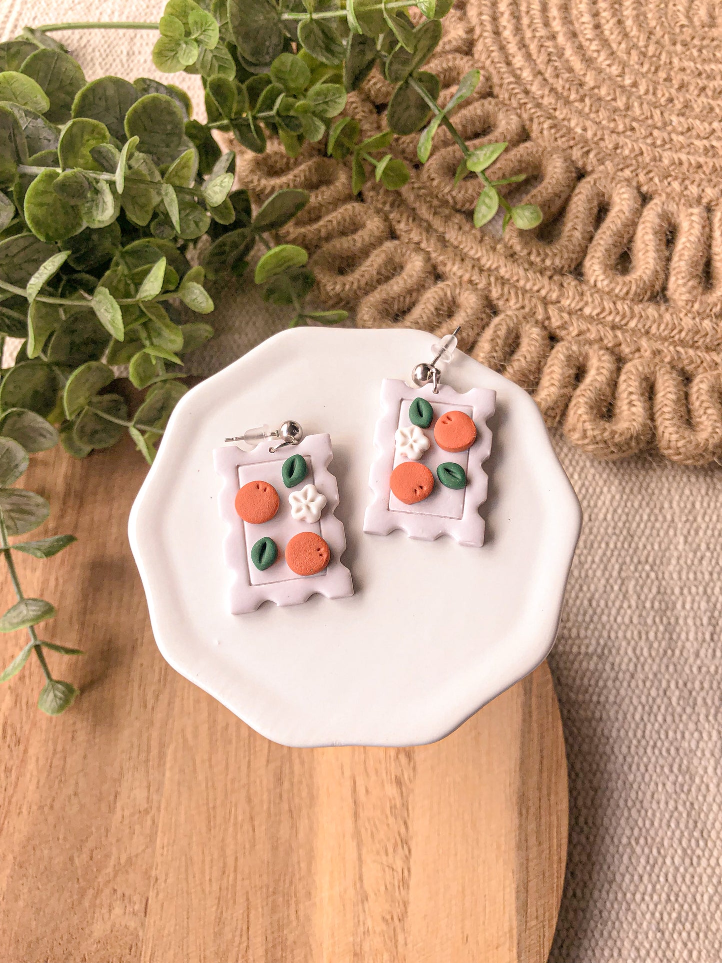 Orange Stamp Clay Earrings