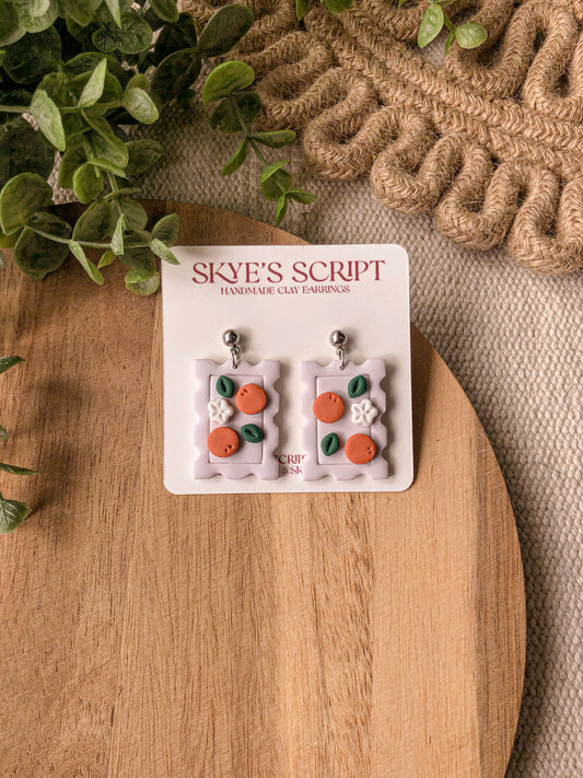 Orange Stamp Clay Earrings