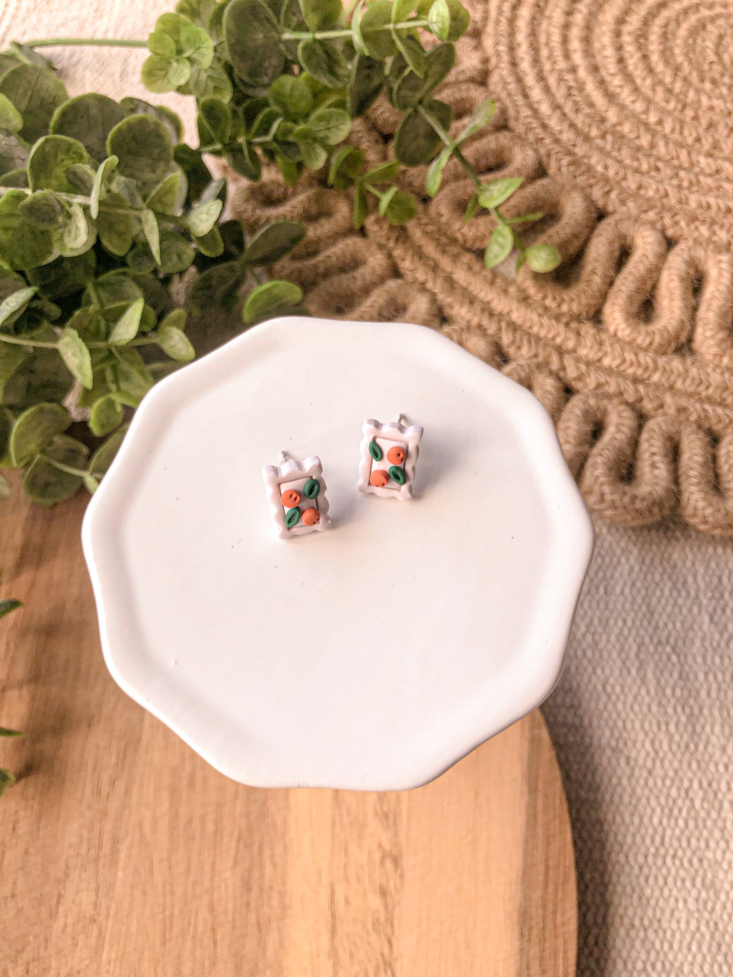 Orange Stamp Clay Earrings